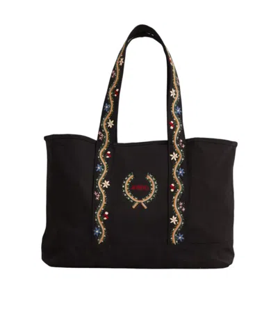 Bode Floral Embroidered Shoulder Bag In Black