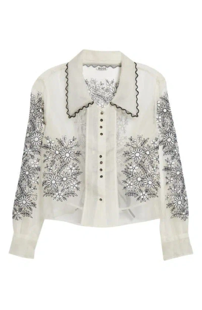 Bode Floral Embroidered Silk Organza Button-up Shirt In White