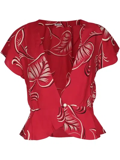 Bode Floral-print Blouse In Red