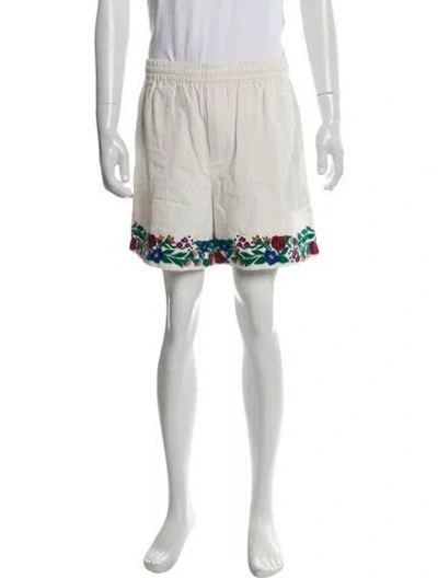Pre-owned Bode Floral Print Jogger Shorts In White
