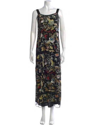 Pre-owned Bode Floral Print Long Dress In Black