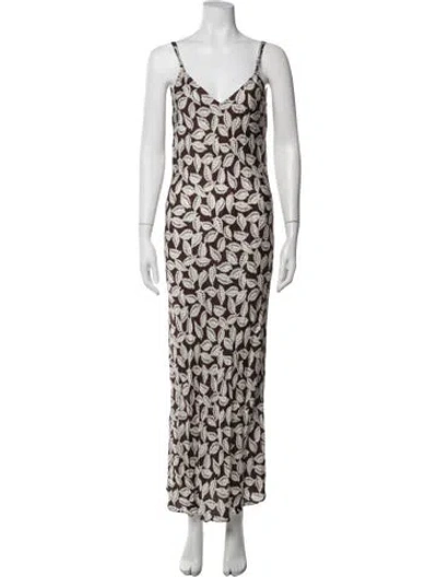 Pre-owned Bode Floral Print Long Dress In White