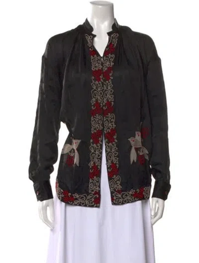 Pre-owned Bode Floral Print Long Sleeve Blouse In Black