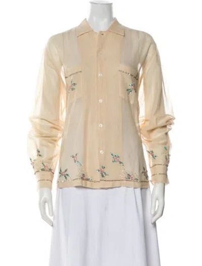 Pre-owned Bode Floral Print Long Sleeve Blouse In Neutral