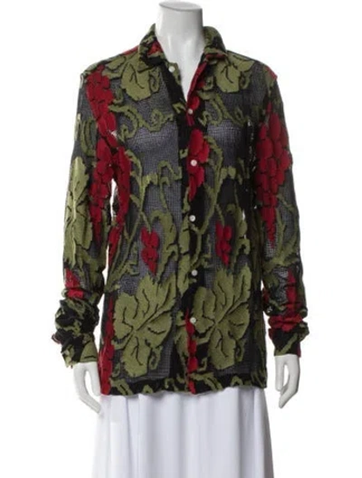Pre-owned Bode Floral Print Long Sleeve Button-up Top In Black
