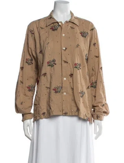 Pre-owned Bode Floral Print Long Sleeve Button-up Top In Blue