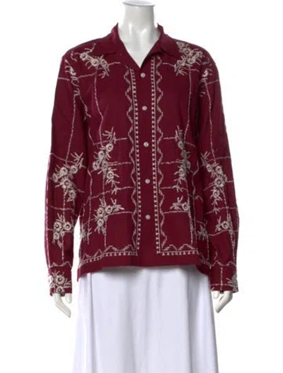 Pre-owned Bode Floral Print Long Sleeve Button-up Top In Burgundy