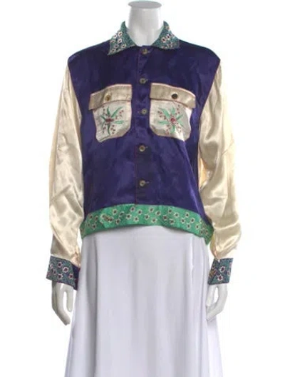 Pre-owned Bode Floral Print Long Sleeve Button-up Top In Multi