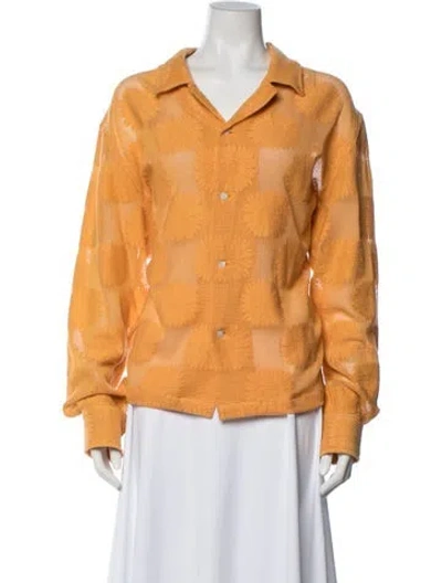 Pre-owned Bode Floral Print Long Sleeve Button-up Top In Orange