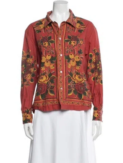 Pre-owned Bode Floral Print Long Sleeve Button-up Top In Red