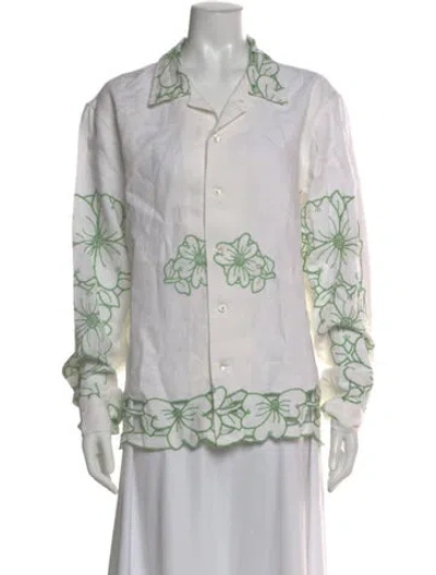 Pre-owned Bode Floral Print Long Sleeve Button-up Top W/ Tags In Neutral