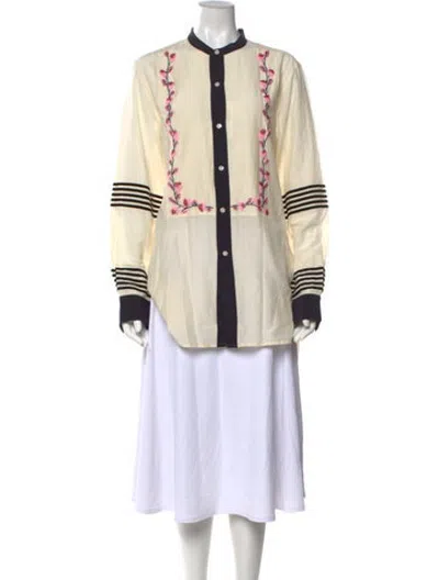 Pre-owned Bode Floral Print Long Sleeve Button-up Top W/ Tags In Neutrals