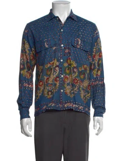 Pre-owned Bode Floral Print Long Sleeve Dress Shirt In Blue