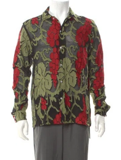 Pre-owned Bode Floral Print Long Sleeve Shirt In Green