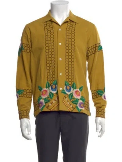Pre-owned Bode Floral Print Long Sleeve Shirt In Green