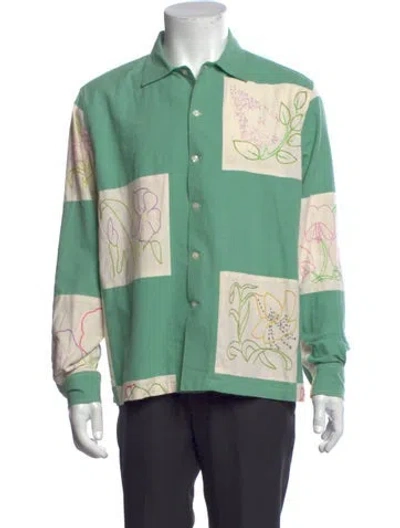 Pre-owned Bode Floral Print Long Sleeve Shirt In Green