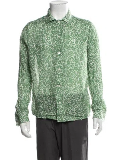 Pre-owned Bode Floral Print Long Sleeve Shirt In Green