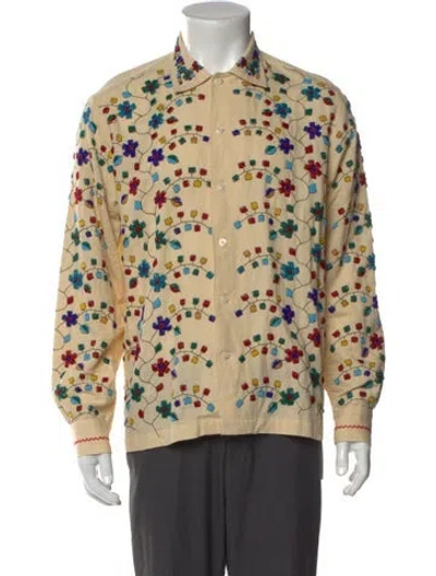 Pre-owned Bode Floral Print Long Sleeve Shirt In Neutral