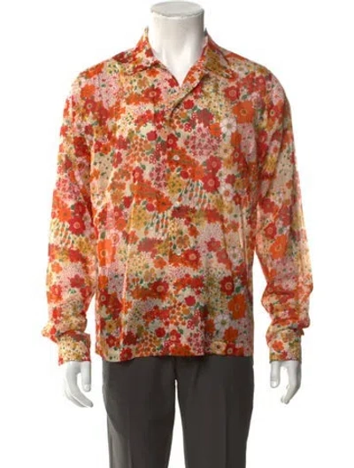 Pre-owned Bode Floral Print Long Sleeve Shirt In Orange