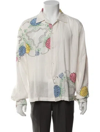 Pre-owned Bode Floral Print Long Sleeve Shirt In White