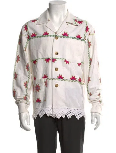 Pre-owned Bode Floral Print Long Sleeve Shirt In White