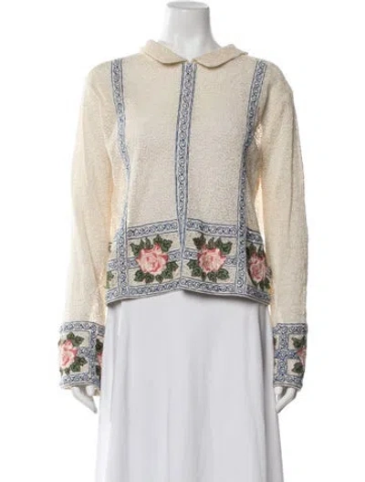 Pre-owned Bode Floral Print Long Sleeve Top In Neutrals