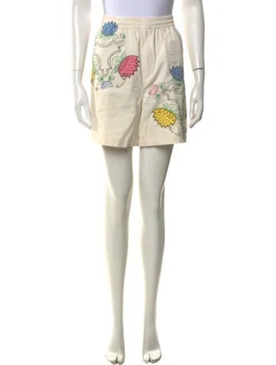 Pre-owned Bode Floral Print Mini Shorts In White