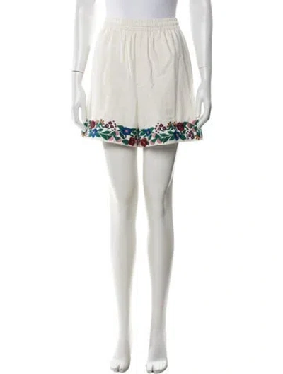 Pre-owned Bode Floral Print Mini Shorts In White