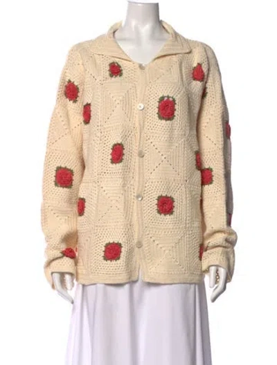 Pre-owned Bode Floral Print Open Front Sweater W/ Tags In Neutral