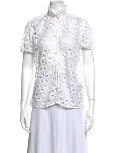 Pre-owned Bode Floral Print Short Sleeve Blouse W/ Tags In White