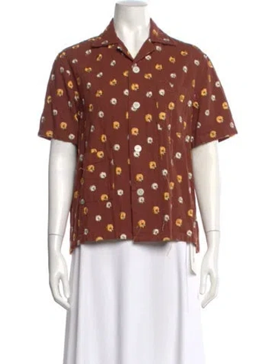 Pre-owned Bode Floral Print Short Sleeve Button-up Top In Brown
