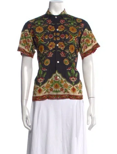 Pre-owned Bode Floral Print Short Sleeve Button-up Top In Multicolor