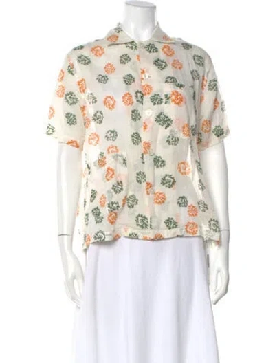 Pre-owned Bode Floral Print Short Sleeve Button-up Top In Neutral