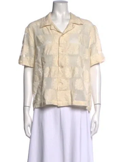 Pre-owned Bode Floral Print Short Sleeve Button-up Top In Neutrals