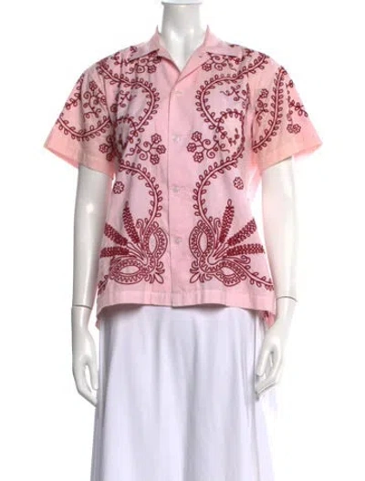 Pre-owned Bode Floral Print Short Sleeve Button-up Top In Pink