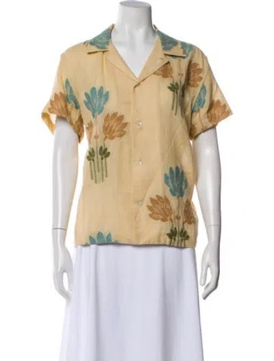 Pre-owned Bode Floral Print Short Sleeve Button-up Top In Yellow