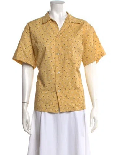 Pre-owned Bode Floral Print Short Sleeve Button-up Top In Yellow