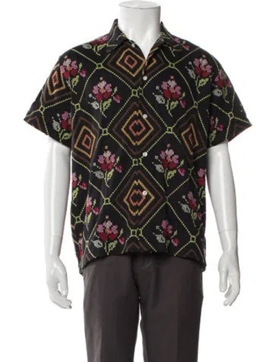 Pre-owned Bode Floral Print Short Sleeve Shirt In Black