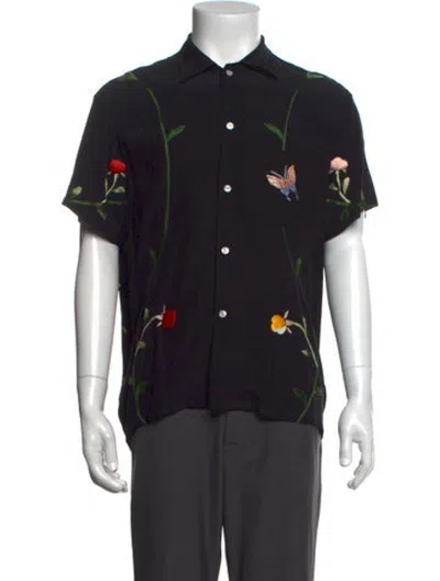 Pre-owned Bode Floral Print Short Sleeve Shirt In Black