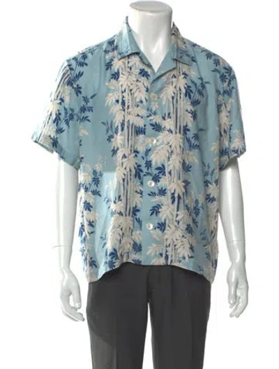 Pre-owned Bode Floral Print Short Sleeve Shirt In Blue