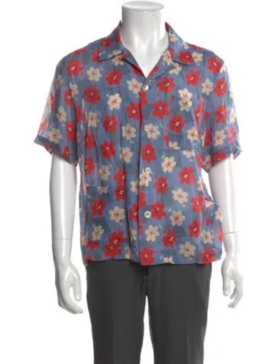 Pre-owned Bode Floral Print Short Sleeve Shirt In Blue