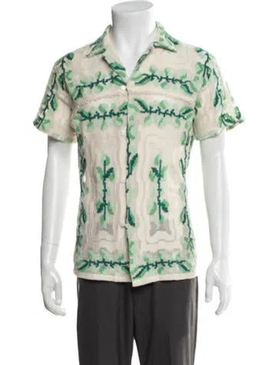 Pre-owned Bode Floral Print Short Sleeve Shirt In Green
