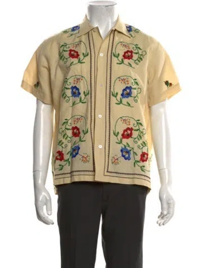 Pre-owned Bode Floral Print Short Sleeve Shirt In Neutrals