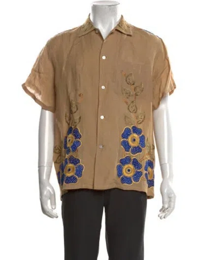 Pre-owned Bode Floral Print Short Sleeve Shirt In Neutrals
