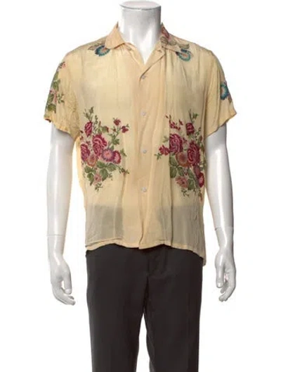 Pre-owned Bode Floral Print Short Sleeve Shirt In Neutrals