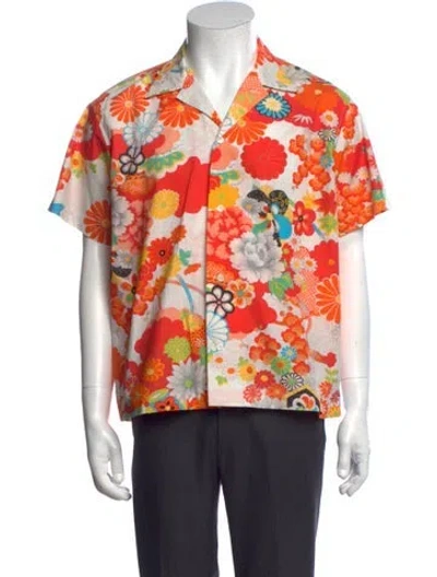 Pre-owned Bode Floral Print Short Sleeve Shirt In Orange