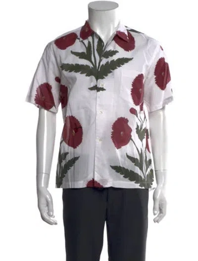 Pre-owned Bode Floral Print Short Sleeve Shirt In White