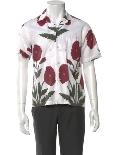 Pre-owned Bode Floral Print Short Sleeve Shirt In White