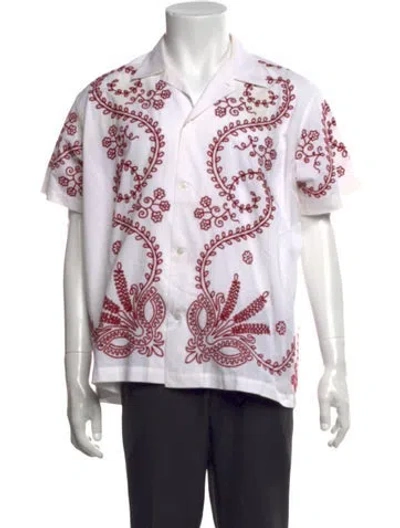 Pre-owned Bode Floral Print Short Sleeve Shirt In White