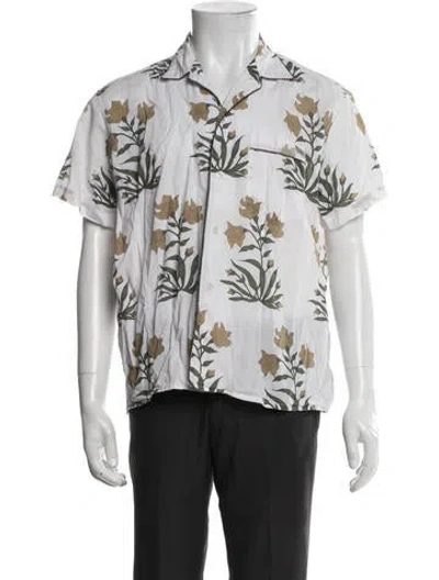 Pre-owned Bode Floral Print Short Sleeve Shirt In White